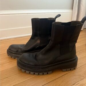 Zara Black Leather Lug-Sole Chelsea Boots